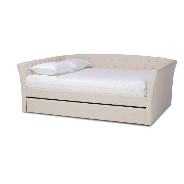 Baxton Studio Delora Beige Upholstered Full Size Daybed with Roll-Out Trundle Bed 158-9664